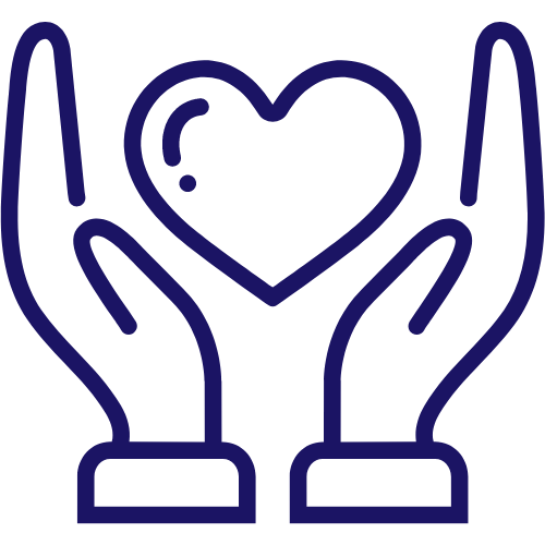 Dark blue cartoon icon of person holding a love heart