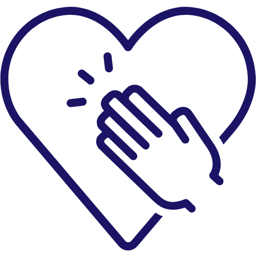 Dark blue cartoon icon of love heart with hand